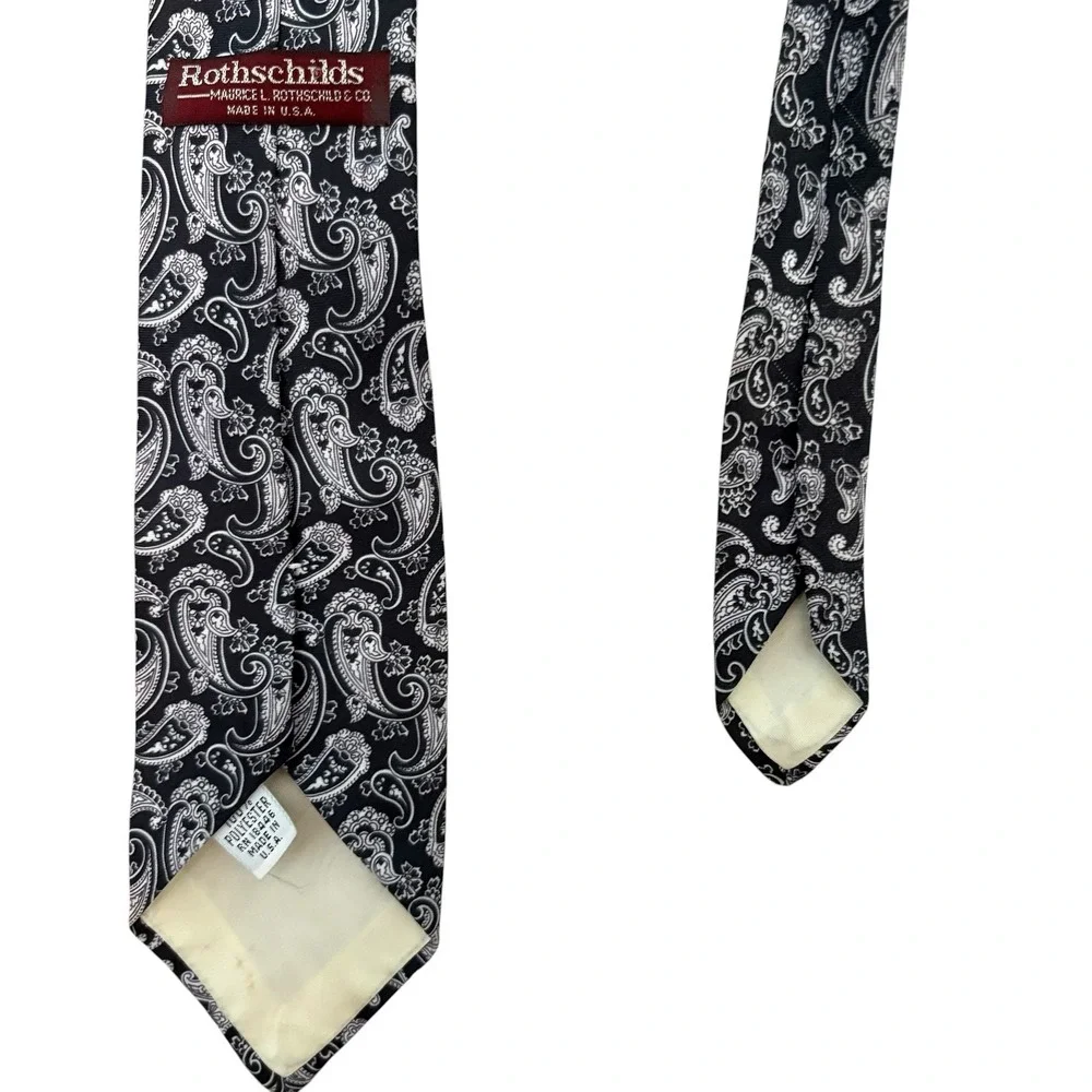 Rothschilds Necktie Men OS Black White Paisley USA Made Polyester Tie